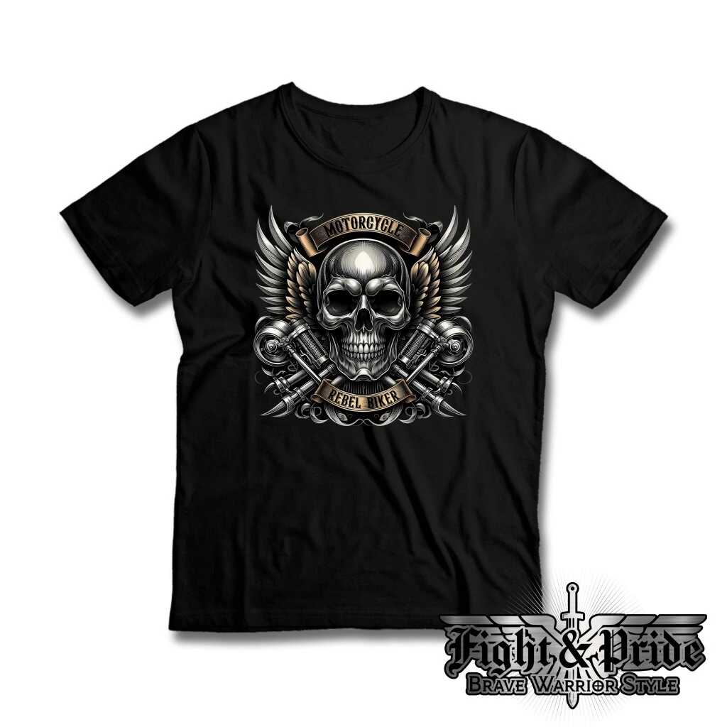 Tričko s potiskem Lebka-Motorcycle Rebel Biker